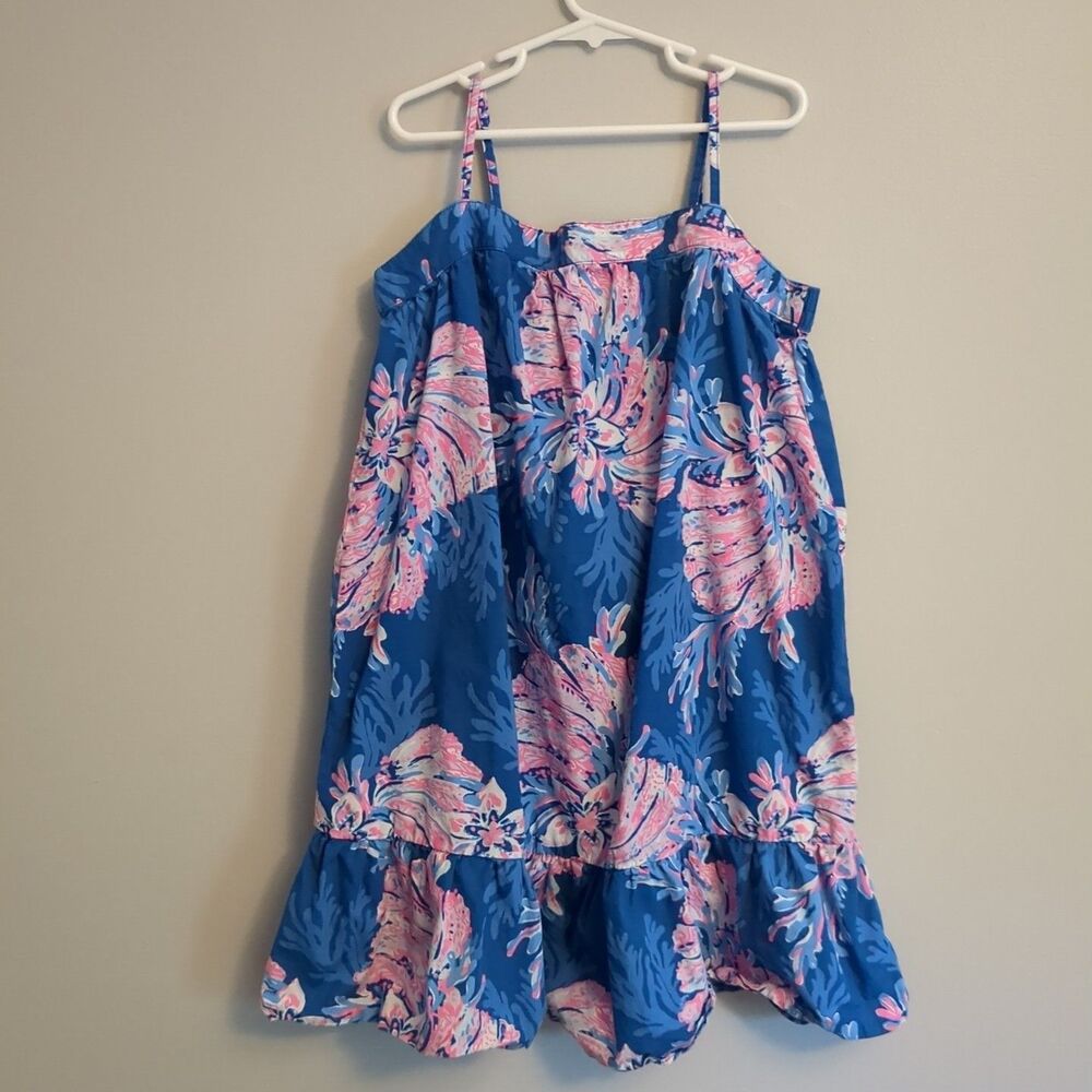 Lilly Pulitzer Girl's Mini Alessia Floral Shift Dress Blue Pink Floral - Size XL